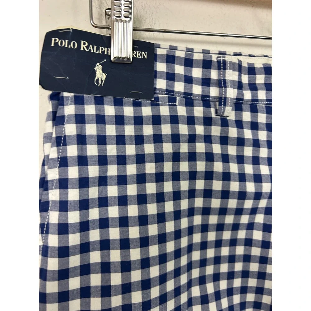 Polo Ralph Lauren Mens Gingham Shorts Navy Blue White Check Cotton Size‎ 33 NEW
